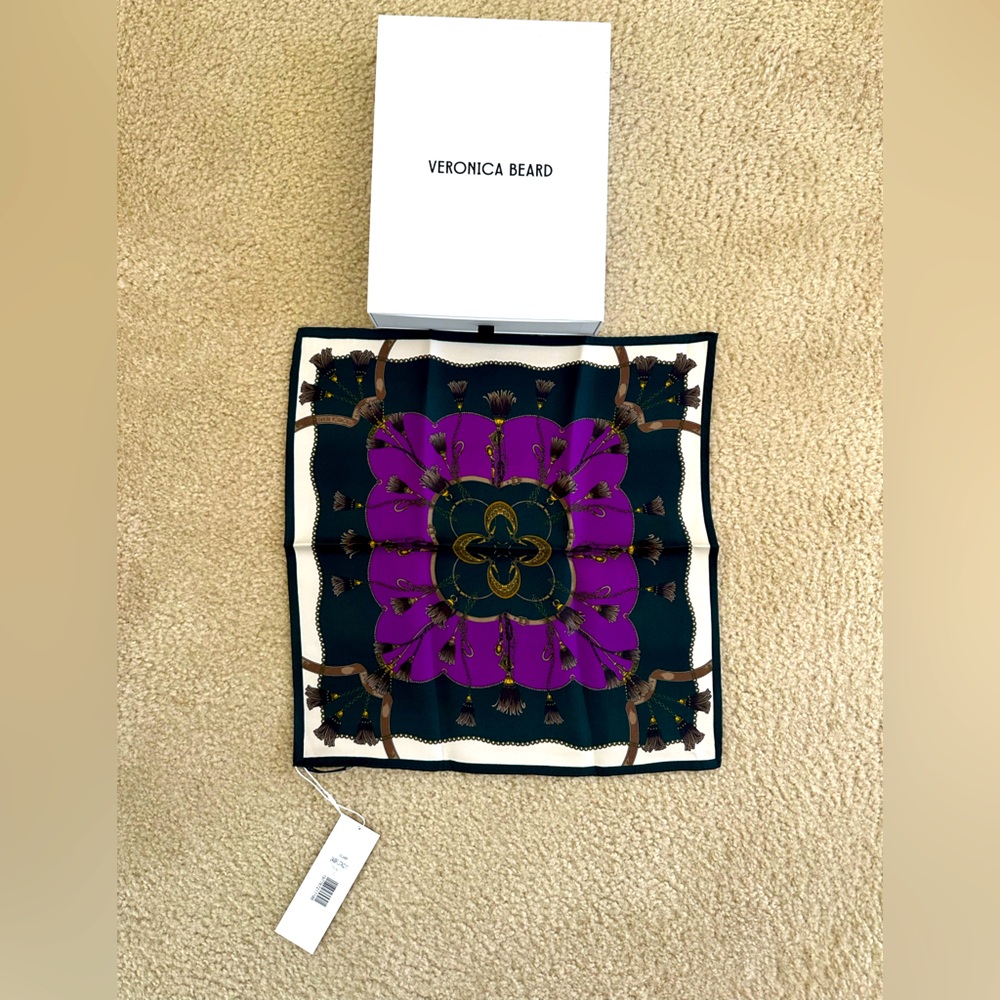 Veronica Beard silk scarf. Pine multi scarf.